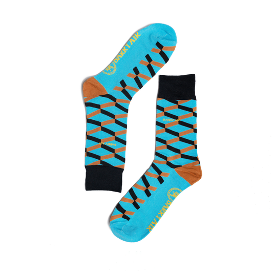 Turquoise Geometric Cube Socks